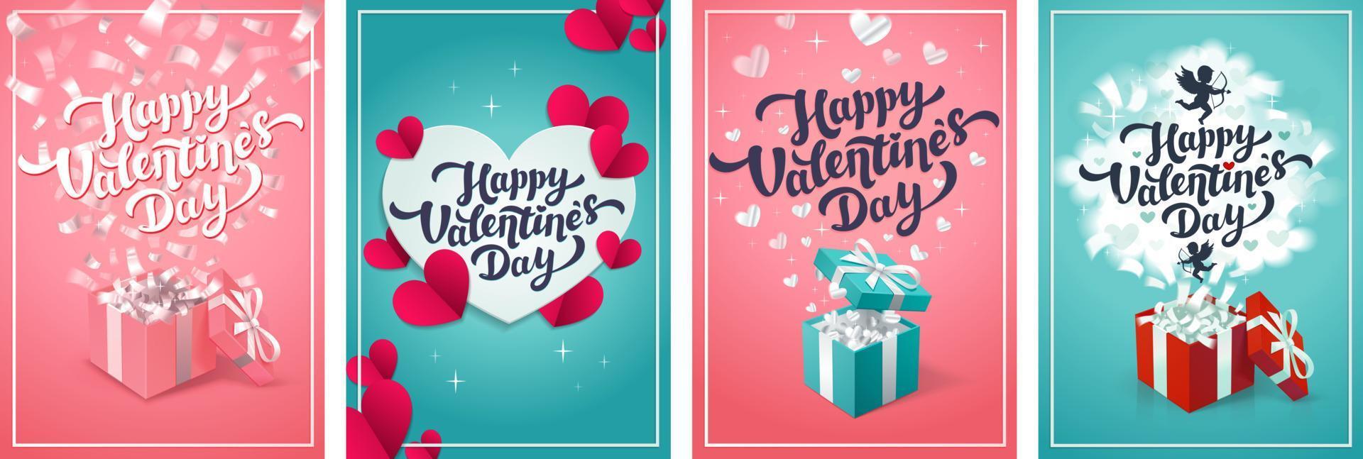 cartes de vœux de la saint-valentin - ensemble de cartes vectorielles ou d'affiches de la journée de l'amour. illustration vectorielle. vecteur