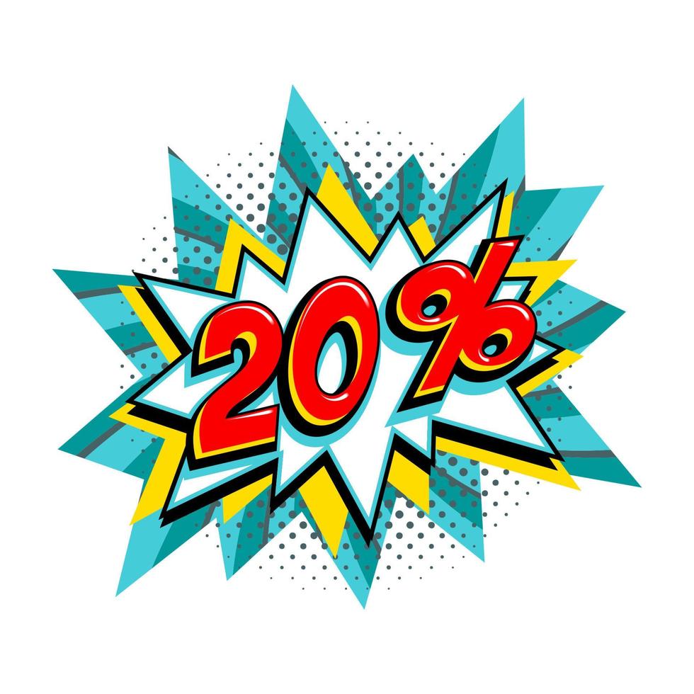 ballon de bang de vente turquoise comique - bannière de promotion de remise de style pop art. illustration vectorielle vecteur