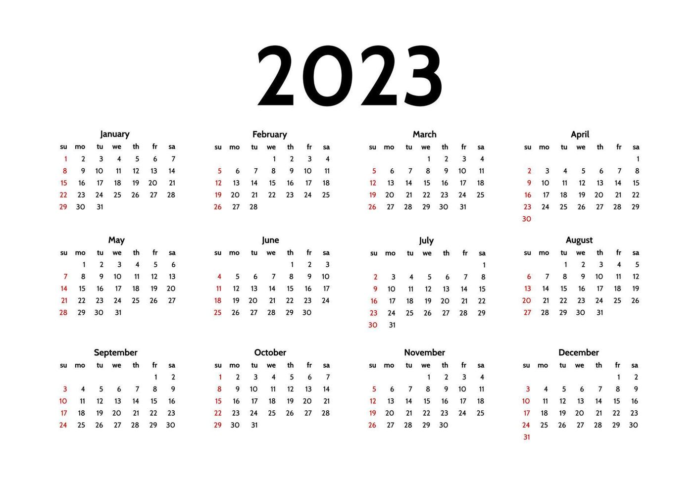 calendrier pour 2023 isolé sur fond blanc. du dimanche au lundi, modèle d'entreprise. illustration vectorielle vecteur