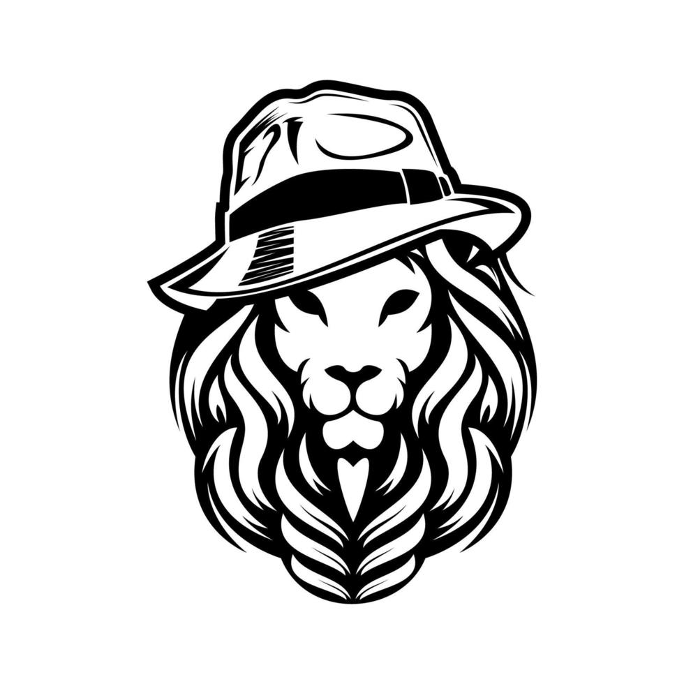 tête de lion avec chapeau illustration design vecteur
