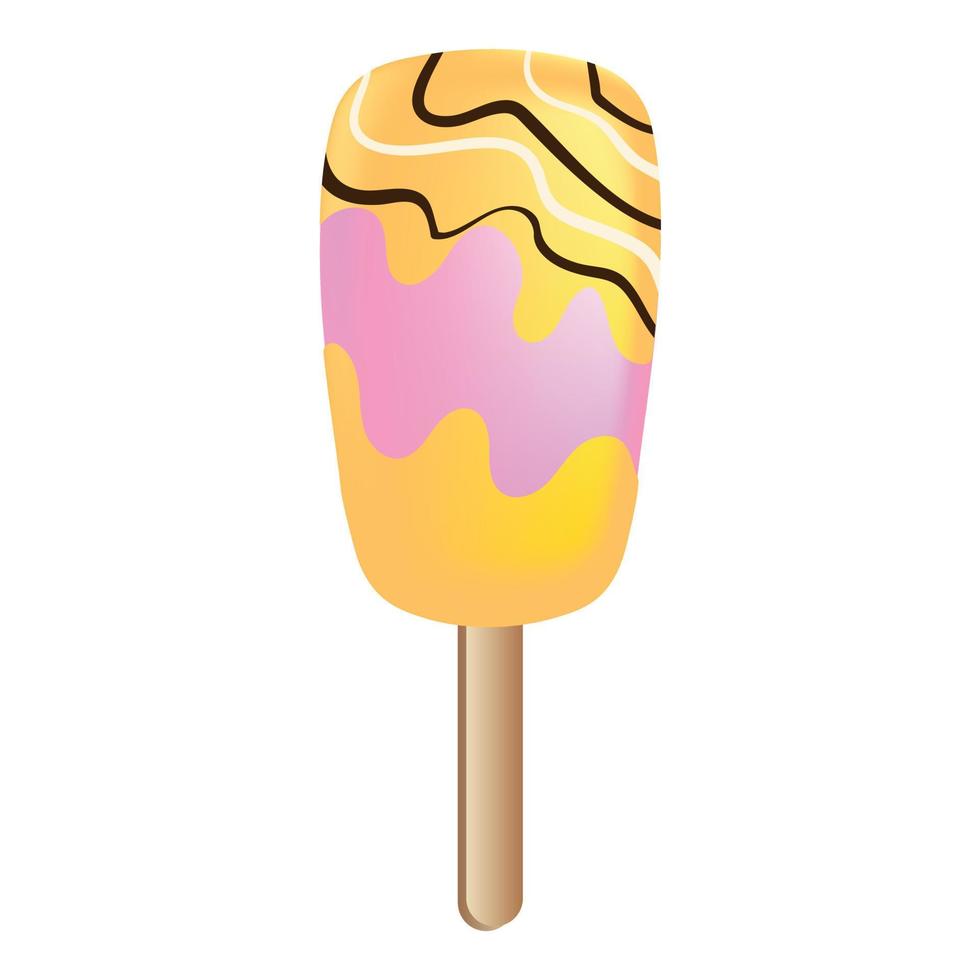 icône de popsicle rose crémeux jaune, style cartoon vecteur