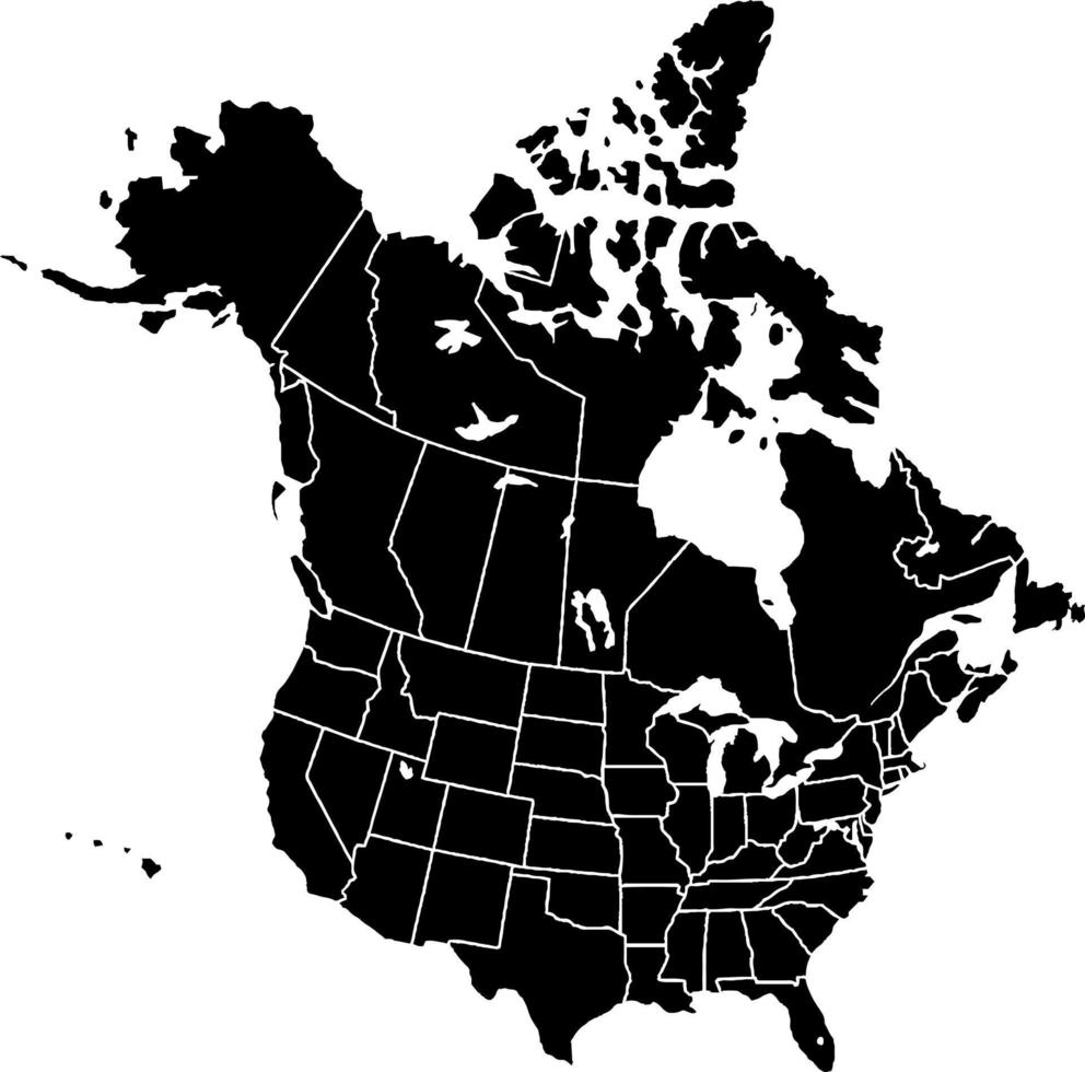 carte muette de l'amérique du nord de couleur noire. carte politique nord-américaine. illustration vectorielle vecteur