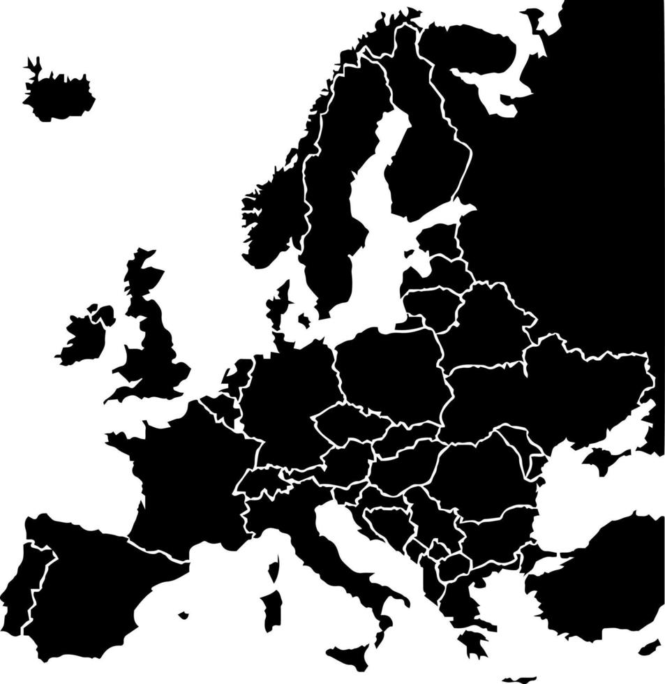 carte des états européens de couleur noire. carte de l'europe politique. vecteur