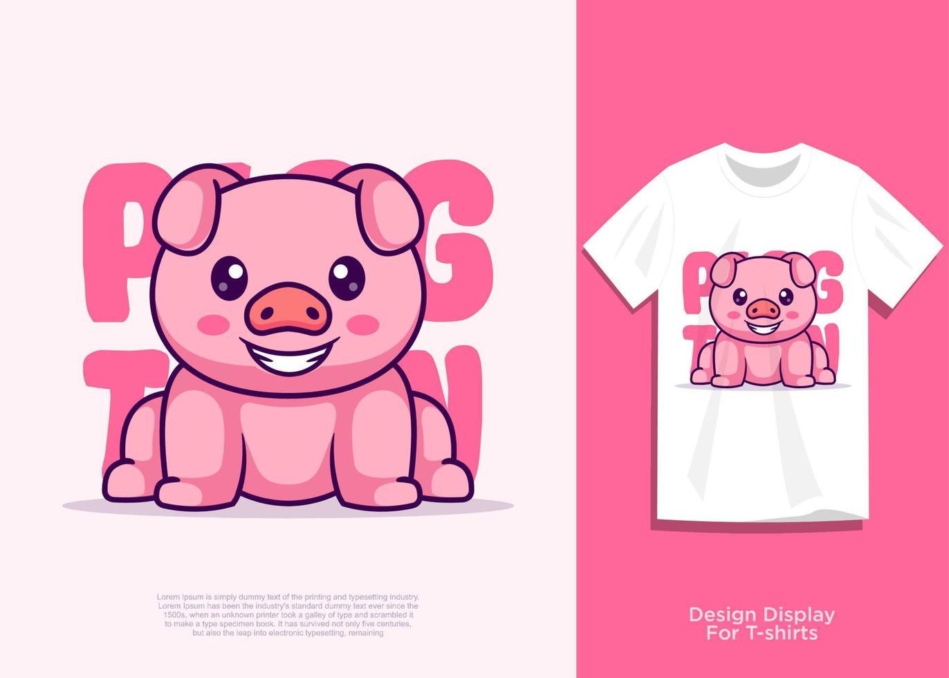 illustration vectorielle de cochon mignon, conception de style dessin animé plat, avec un look ajouté sur le t-shirt. vecteur