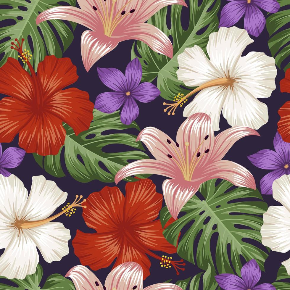 motif floral sans couture avec des feuilles. fond tropical vecteur