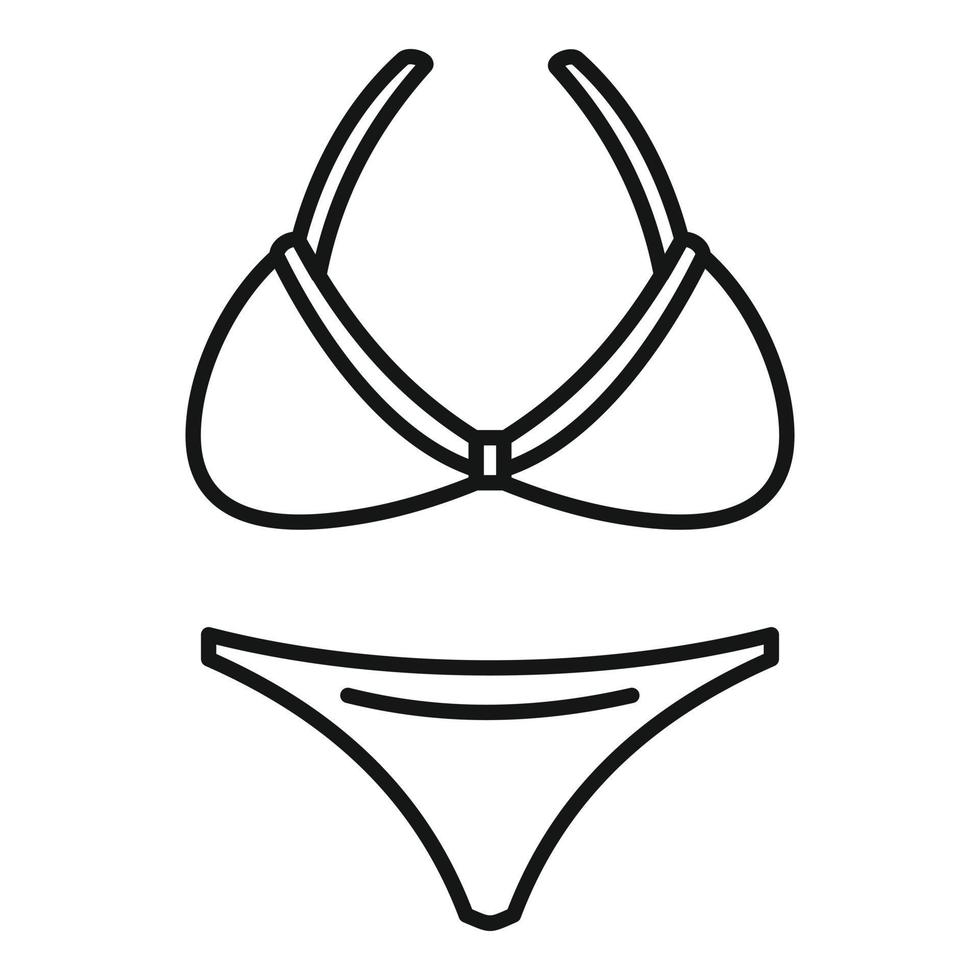 icône de maillot de bain rayé femme, style de contour vecteur