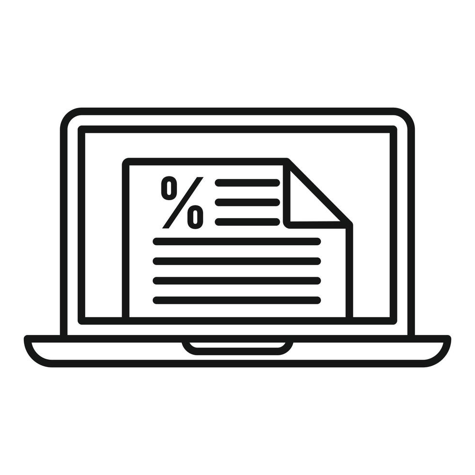 icône de prêt en ligne pour ordinateur portable, style de contour vecteur