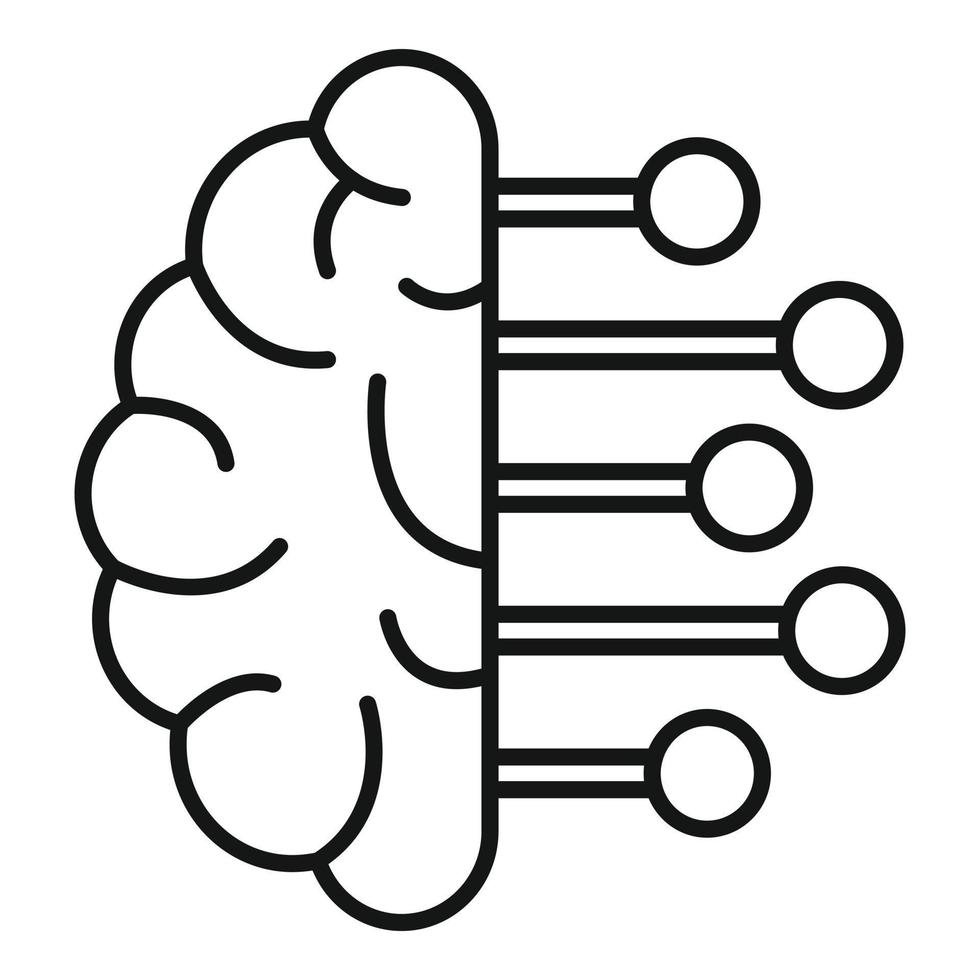 icône d'analyse intelligente du cerveau, style de contour vecteur