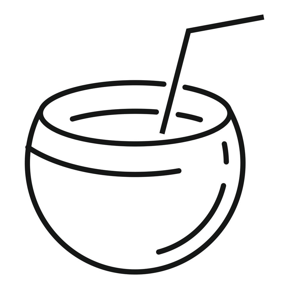 icône de cocktail de noix de coco, style de contour vecteur