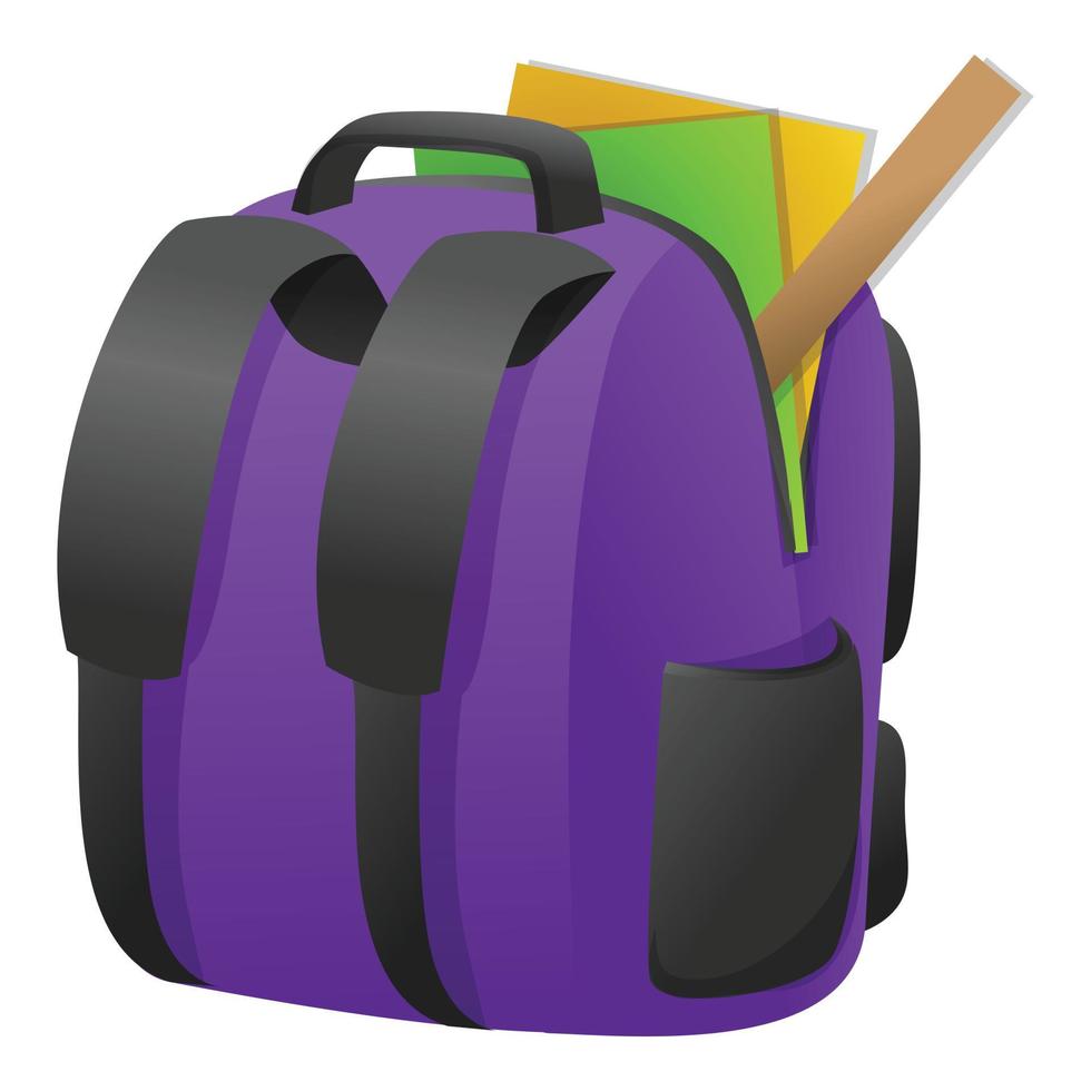 icône de sac à dos scolaire complet, style cartoon vecteur