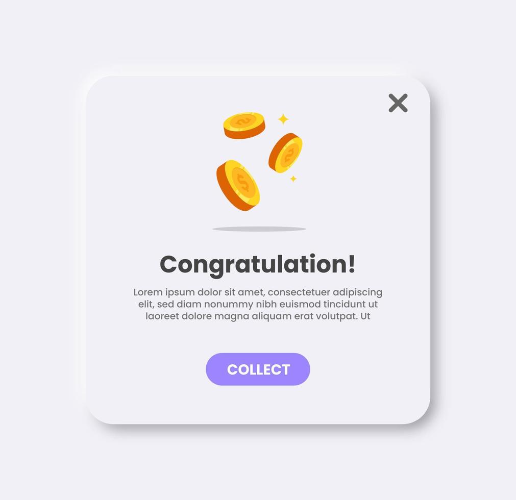 illustration pop-up de récompense dans un style de conception néomorphique léger. élément d'interface utilisateur. vecteur