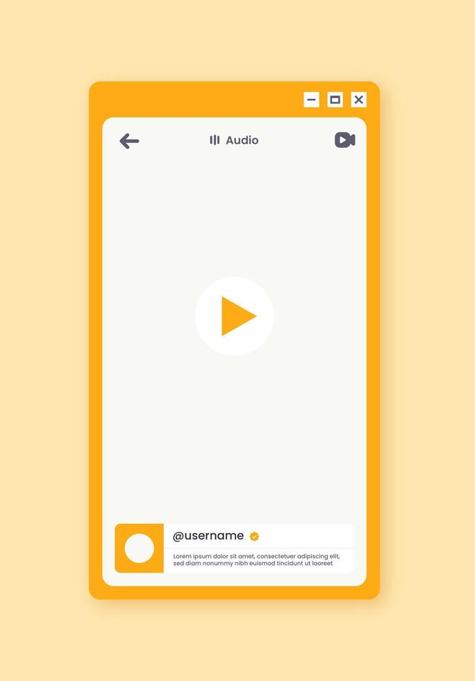 lecteur vidéo vertical pour l'interface d'application de médias sociaux. courte maquette vidéo dans un style design plat. vecteur