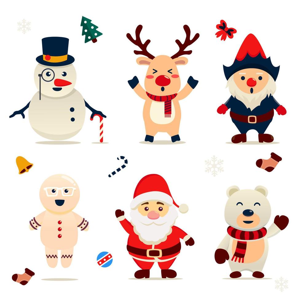 santa cerf bonhomme de neige ours et ami jeu d'illustration de personnage mignon vecteur