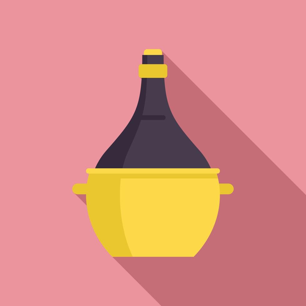 icône de bouteille de panier de vin, style plat vecteur