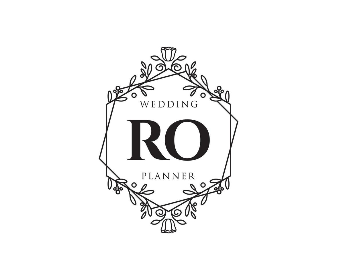 collection de logos de monogramme de mariage lettre initiales ro, modèles minimalistes et floraux modernes dessinés à la main pour cartes d'invitation, réservez la date, identité élégante pour restaurant, boutique, café en image vectorielle vecteur