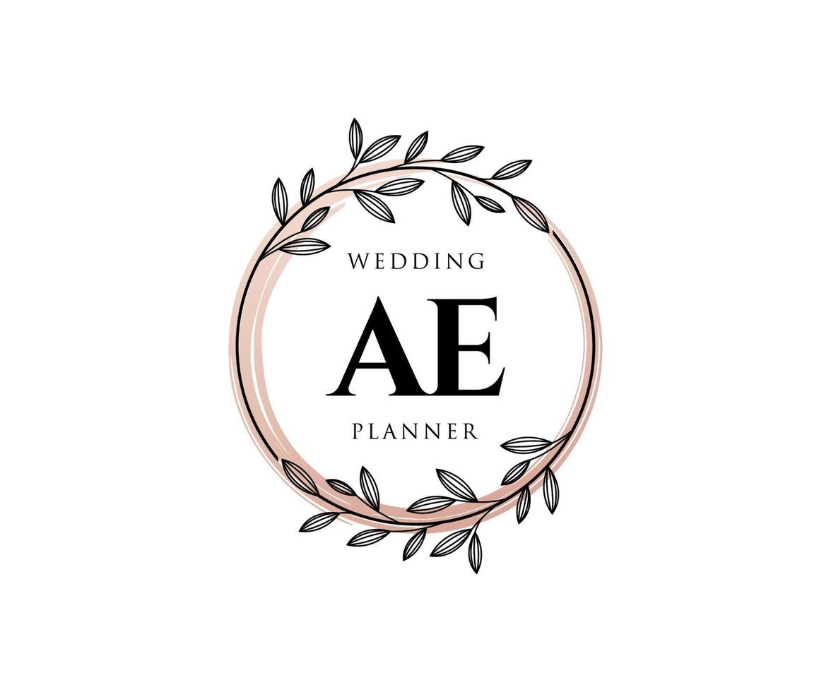 collection de logos de monogramme de mariage lettre initiales ae, modèles minimalistes et floraux modernes dessinés à la main pour cartes d'invitation, réservez la date, identité élégante pour restaurant, boutique, café en image vectorielle vecteur