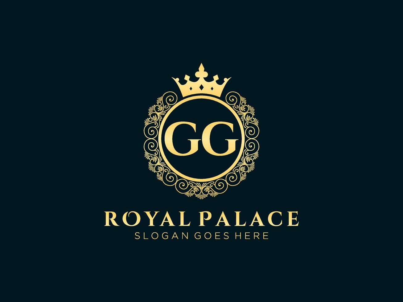 lettre gg logo victorien de luxe royal antique avec cadre ornemental. vecteur