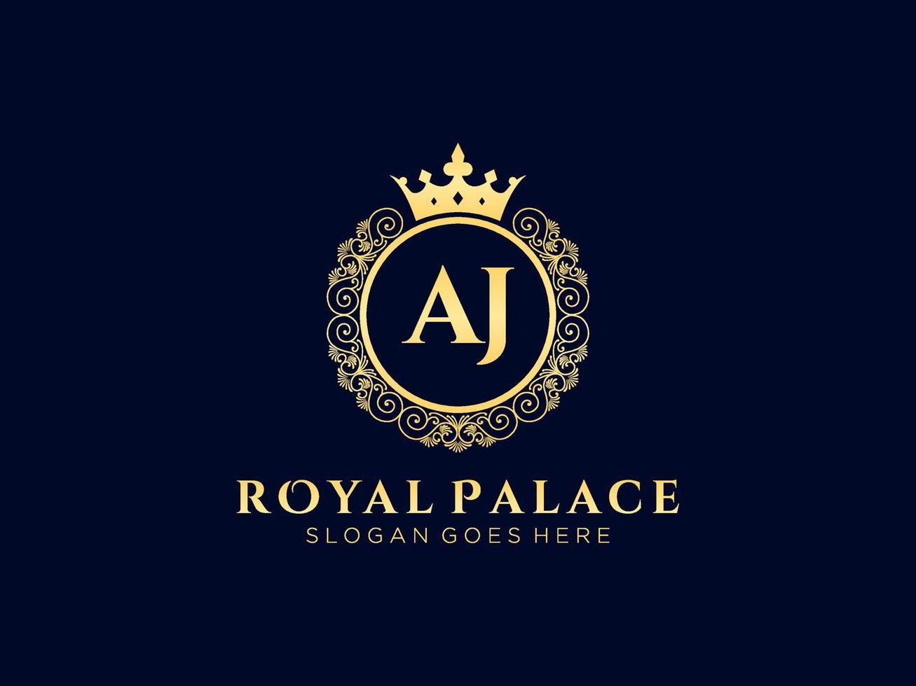 lettre aj logo victorien de luxe royal antique avec cadre ornemental. vecteur