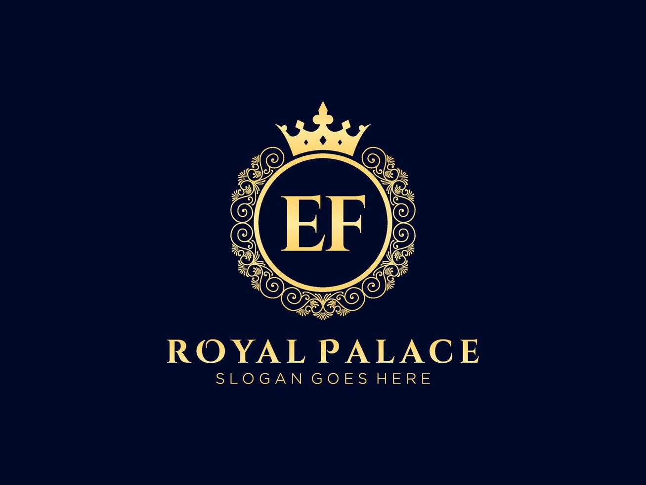 lettre ef logo victorien de luxe royal antique avec cadre ornemental. vecteur