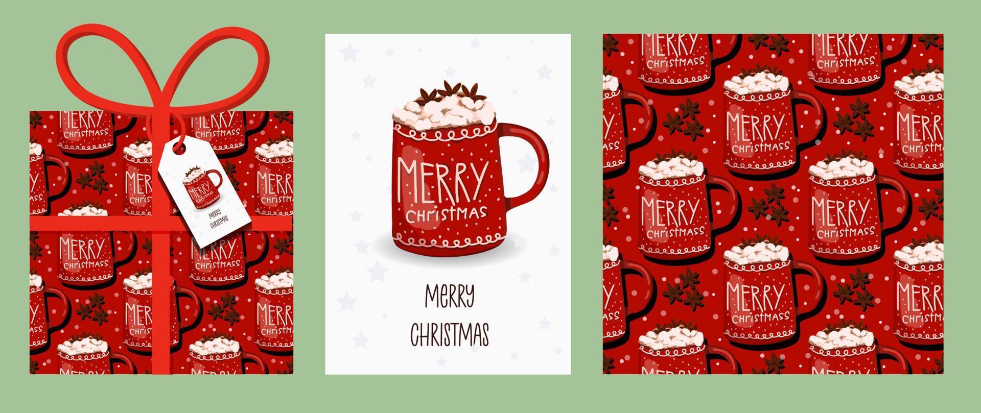 ensemble de noël, ensemble de modèles de noël et du nouvel an pour le scrapbooking de voeux, félicitations, invitations, étiquettes, cartes. illustration vectorielle. modèles artistiques créatifs avec des tasses d'hiver. vecteur