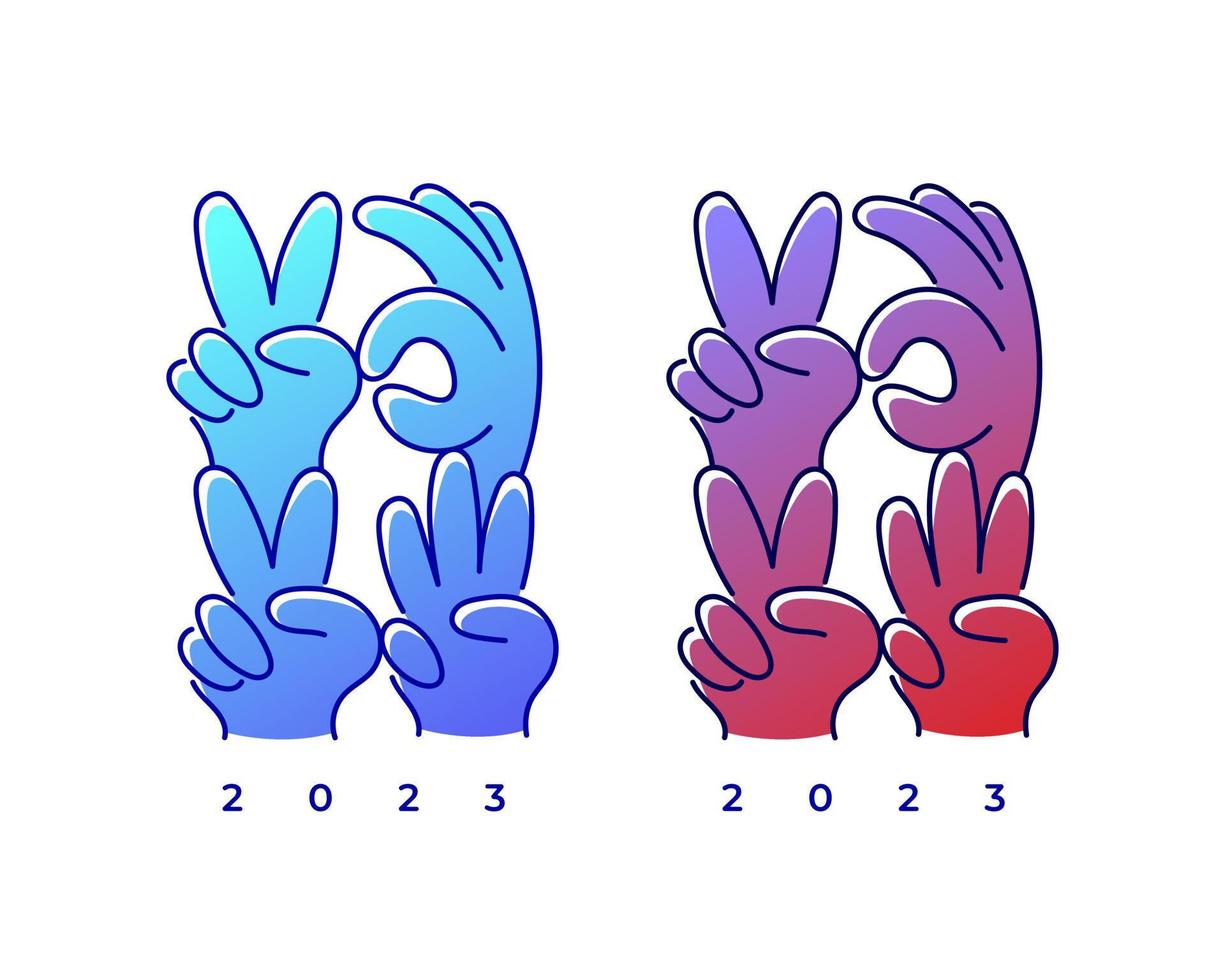 2023 avec illustration colorée de signes de main pour calendrier ou carte de voeux vecteur