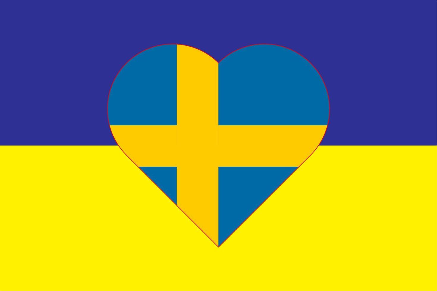 coeur peint aux couleurs du drapeau de la suède sur le drapeau de l'ukraine. illustration vectorielle d'un coeur avec le symbole national de la suède sur fond bleu-jaune. vecteur