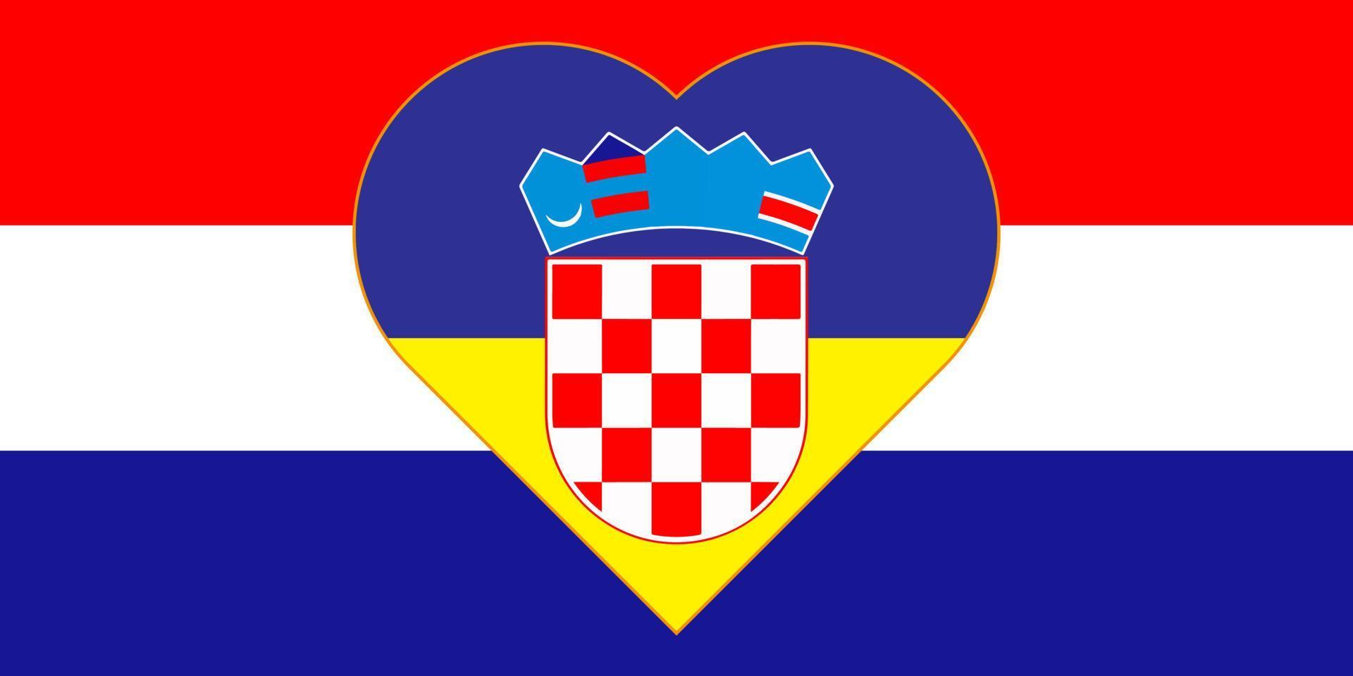 un coeur peint aux couleurs du drapeau de l'ukraine sur le drapeau de la croatie. illustration vectorielle d'un coeur bleu et jaune sur le symbole national. vecteur