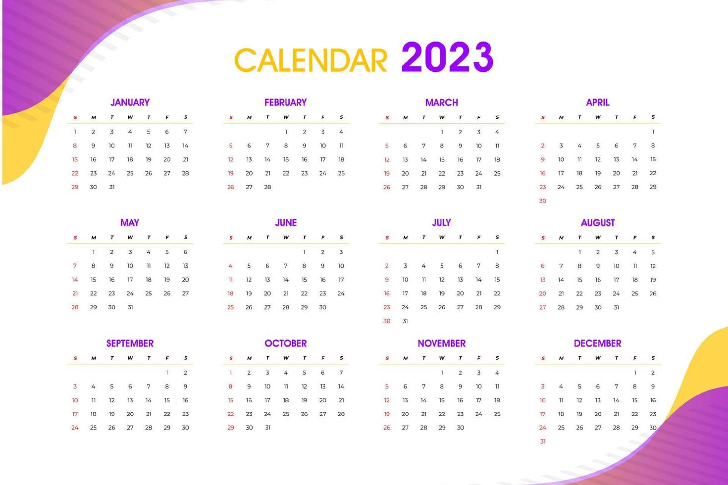 Modèle de calendrier 2023, vecteur modifiable