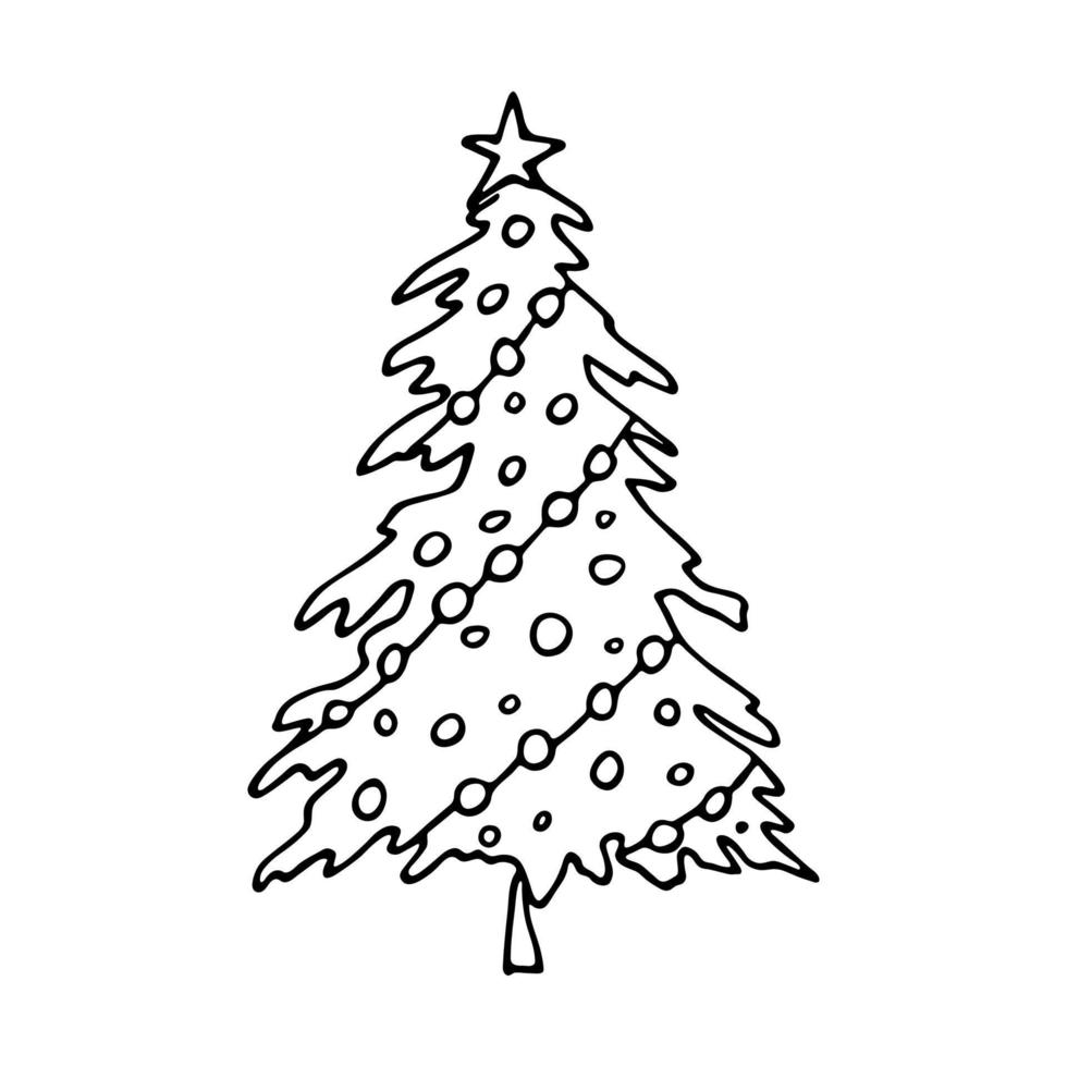 sapin de noël clipart dessiné à la main. griffonnage en épicéa. élément unique pour carte, impression, web, design, décor vecteur