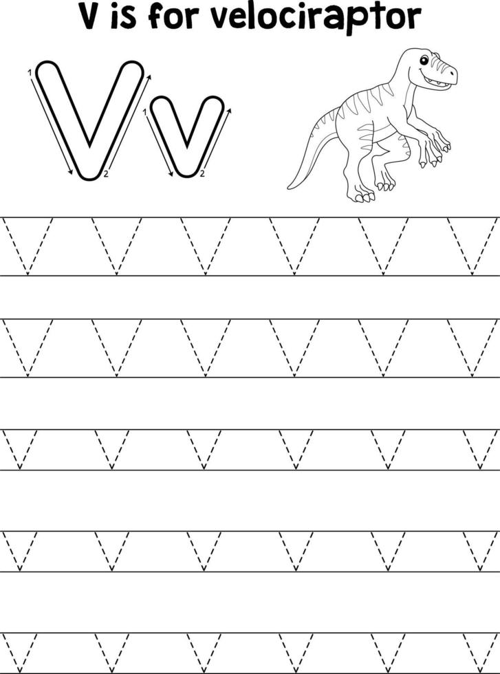 velociraptor dino traçage lettre abc coloriage v vecteur