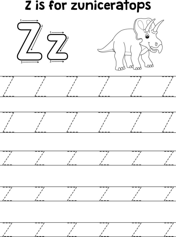 zuniceratops dino traçage lettre abc coloriage z vecteur