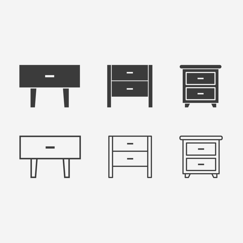 meubles, vecteur d'icônes de chevet défini symbole signe
