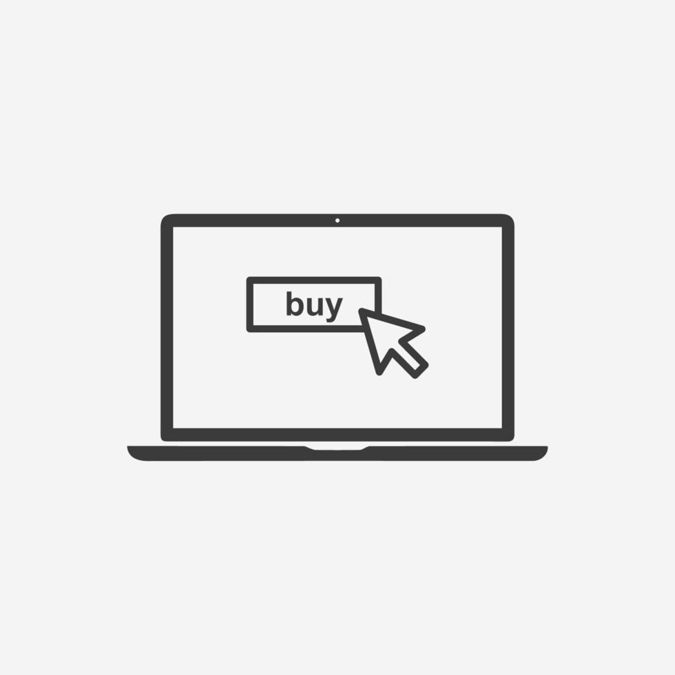 vecteur d'icône d'achat en ligne. ordinateur portable avec symbole de signe de bouton d'achat