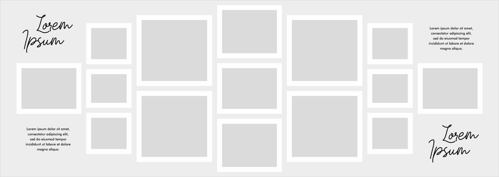 photos ou collage de cadres de photos. mise en page de la grille de la page de bandes dessinées cadres photo abstraits et modèle de mur photo numérique vecteur