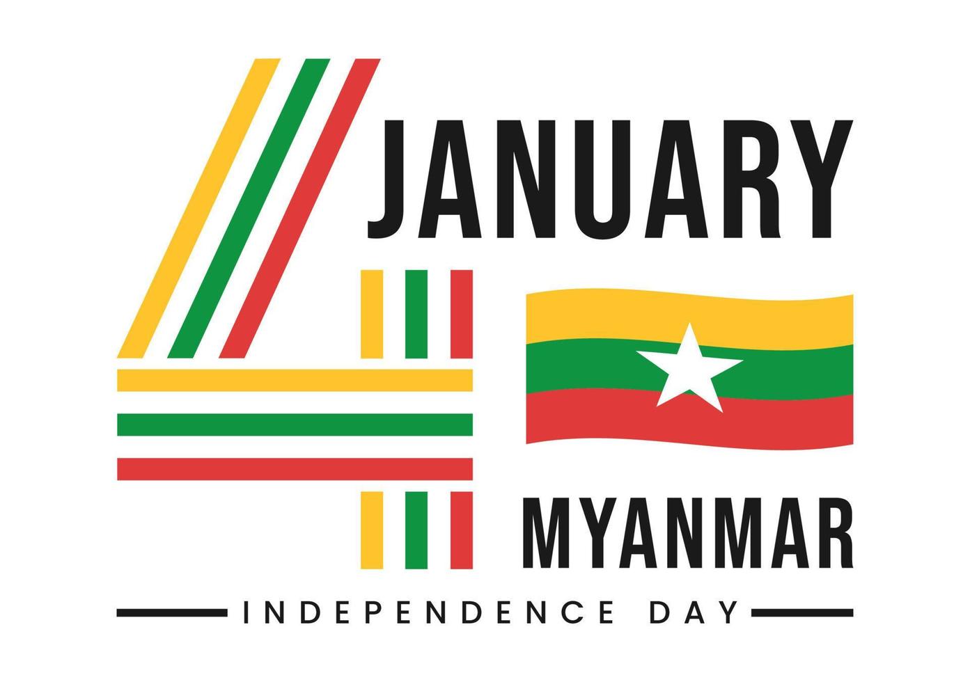 célébrant le jour de l'indépendance du myanmar le 4 janvier avec des drapeaux sur fond de dessin animé plat illustration de modèles dessinés à la main vecteur