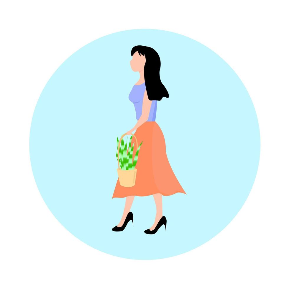 design de style minimaliste moderne. concept de nature sûre. femmes avec plant.respect pour la nature.illustration vectorielle vecteur