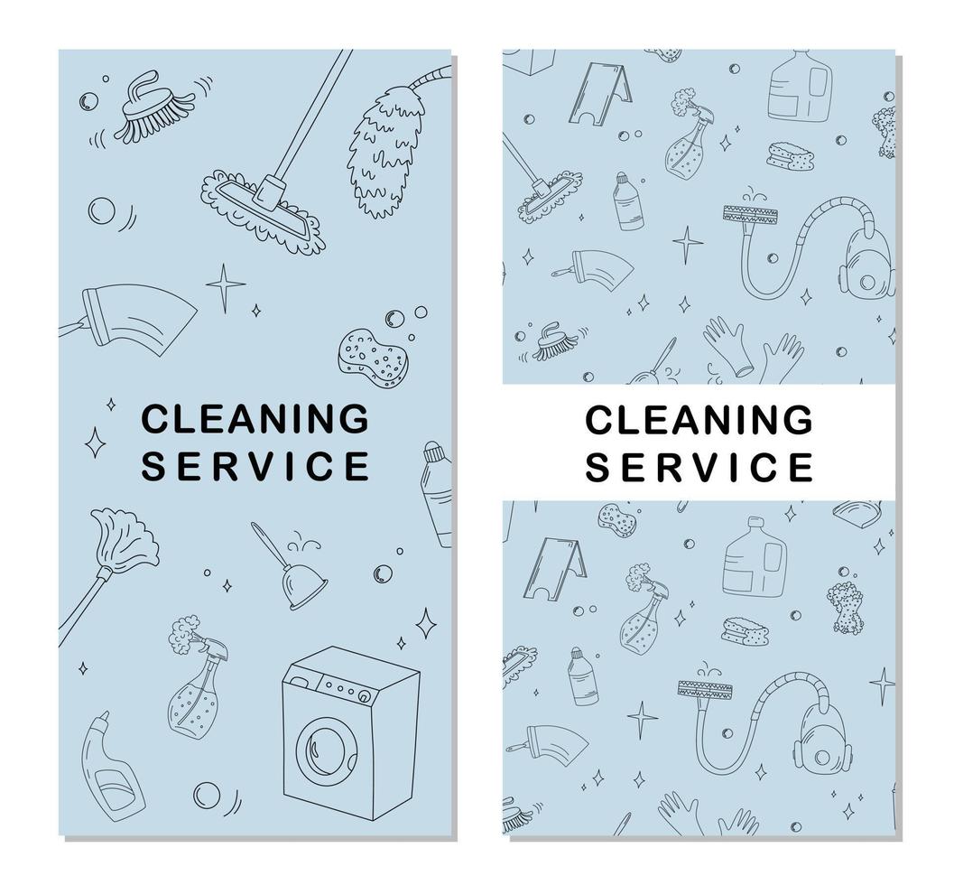 brochures verticales avec nettoyage à domicile. illustration vectorielle plane dans un style doodle. vecteur