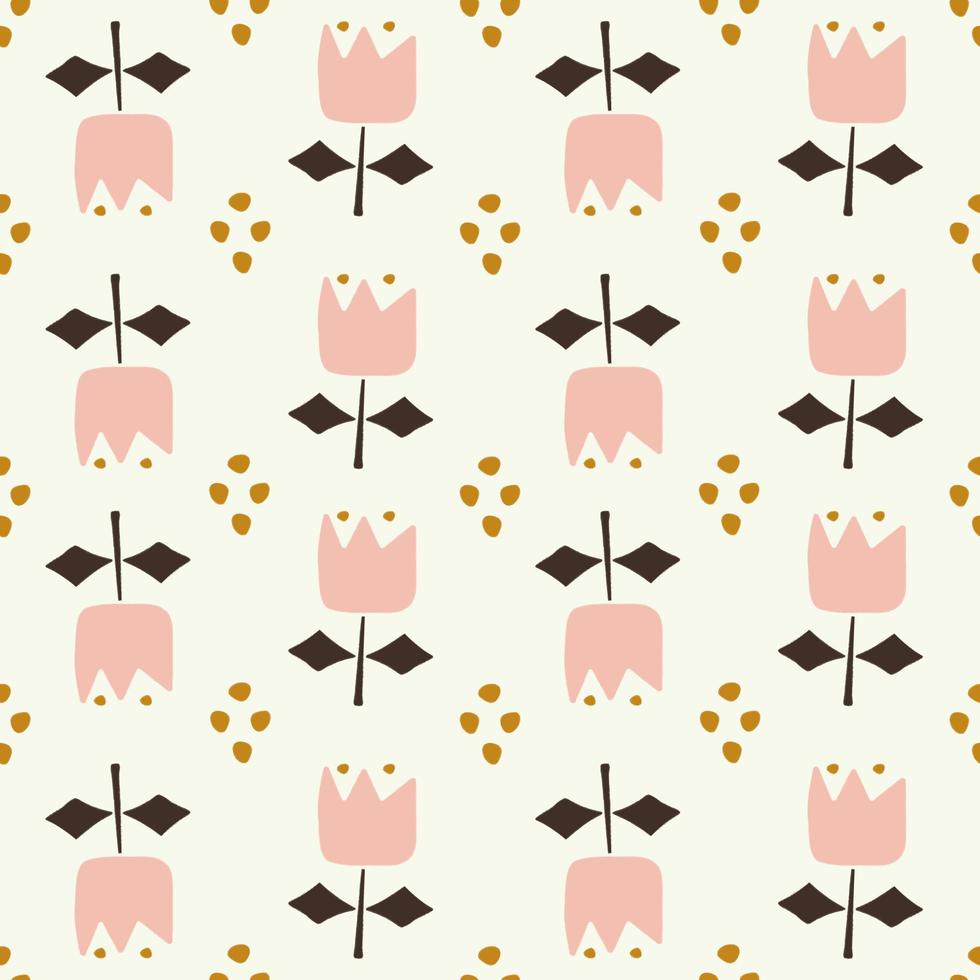 joli motif floral sans couture avec fleur de printemps. fond de modèle élégant. tulipes dessinées à la main dans un style doodle. couleur pastel. minimalisme scandinave. pour tissu, textile, papier d'emballage, emballage vecteur