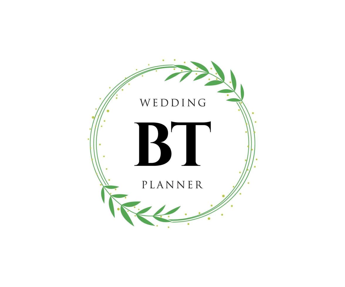 bt initiales lettre mariage monogramme collection de logos, modèles minimalistes et floraux modernes dessinés à la main pour cartes d'invitation, réservez la date, identité élégante pour restaurant, boutique, café en image vectorielle vecteur