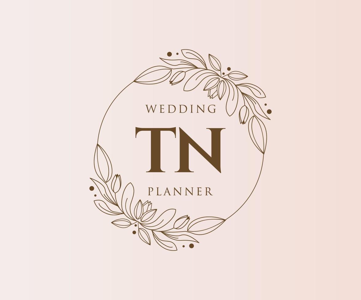 tn initiales lettre mariage monogramme logos collection, modèles minimalistes et floraux modernes dessinés à la main pour cartes d'invitation, réservez la date, identité élégante pour restaurant, boutique, café en image vectorielle vecteur