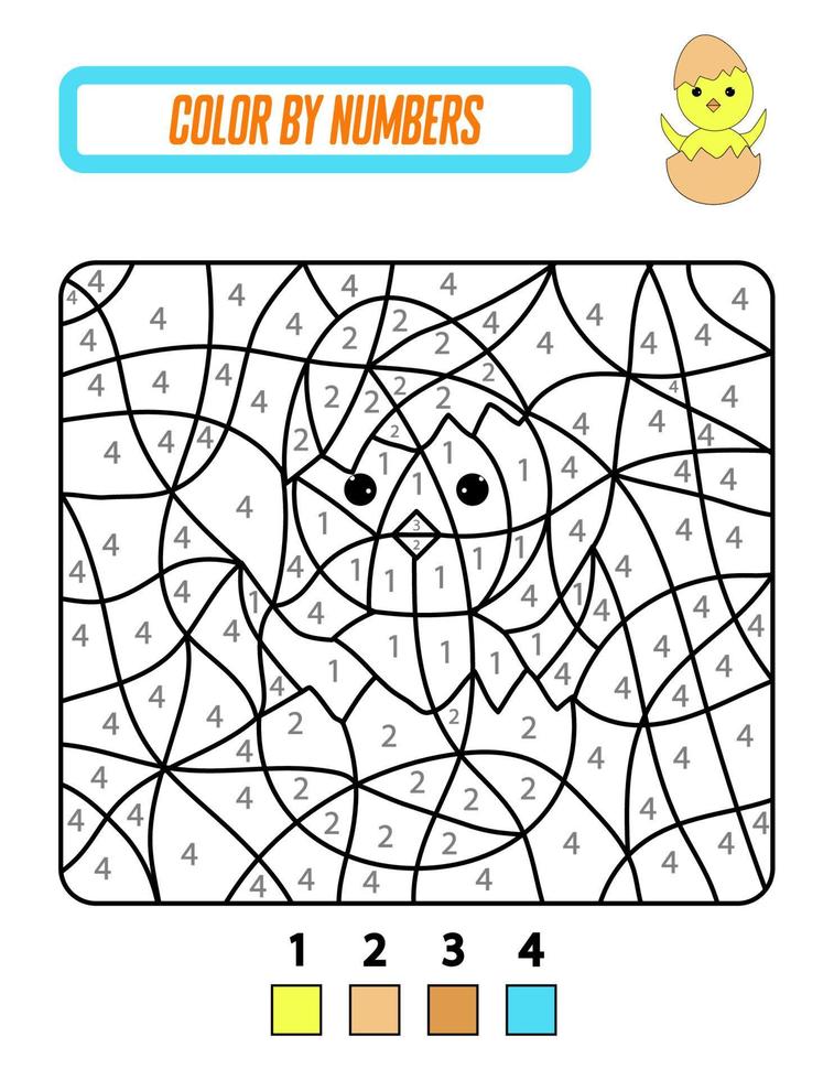 coloriage par numéros avec du poulet. un jeu de puzzle pour l'éducation des enfants et les activités de plein air. vecteur