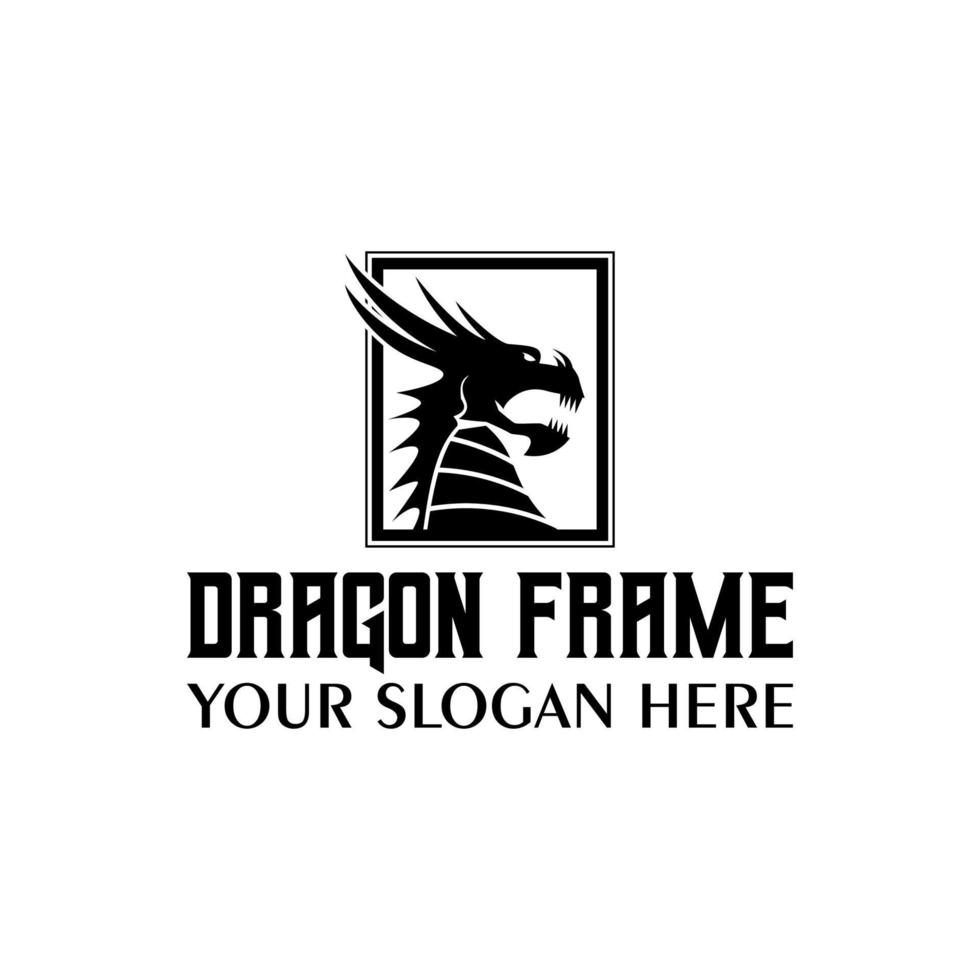 illustration de shiluiete de conception de logo de cadre de dragon vecteur