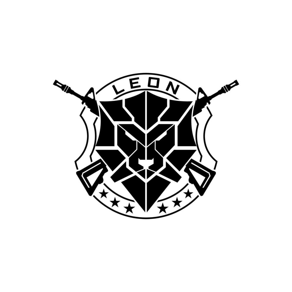 modèle de logo de pistolet insigne tête de lion vecteur