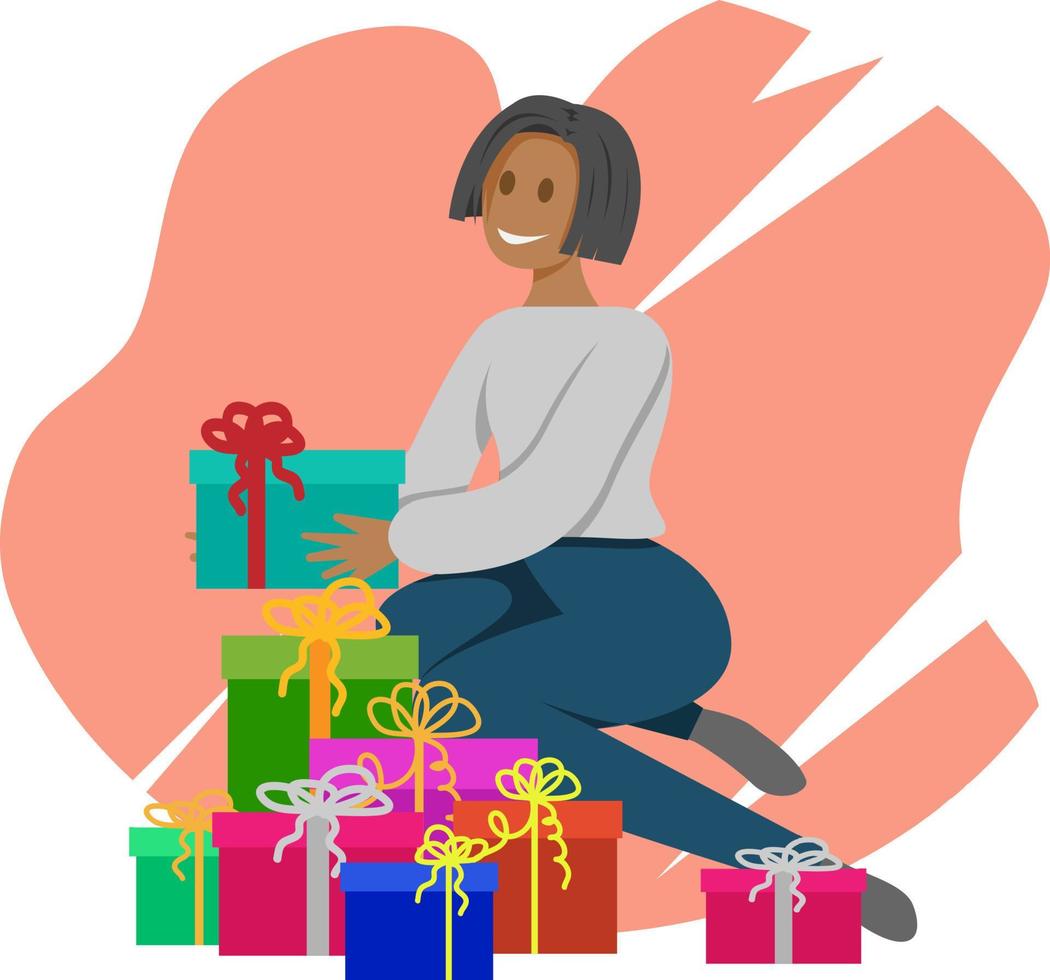 femme afro-américaine donne des cadeaux vecteur