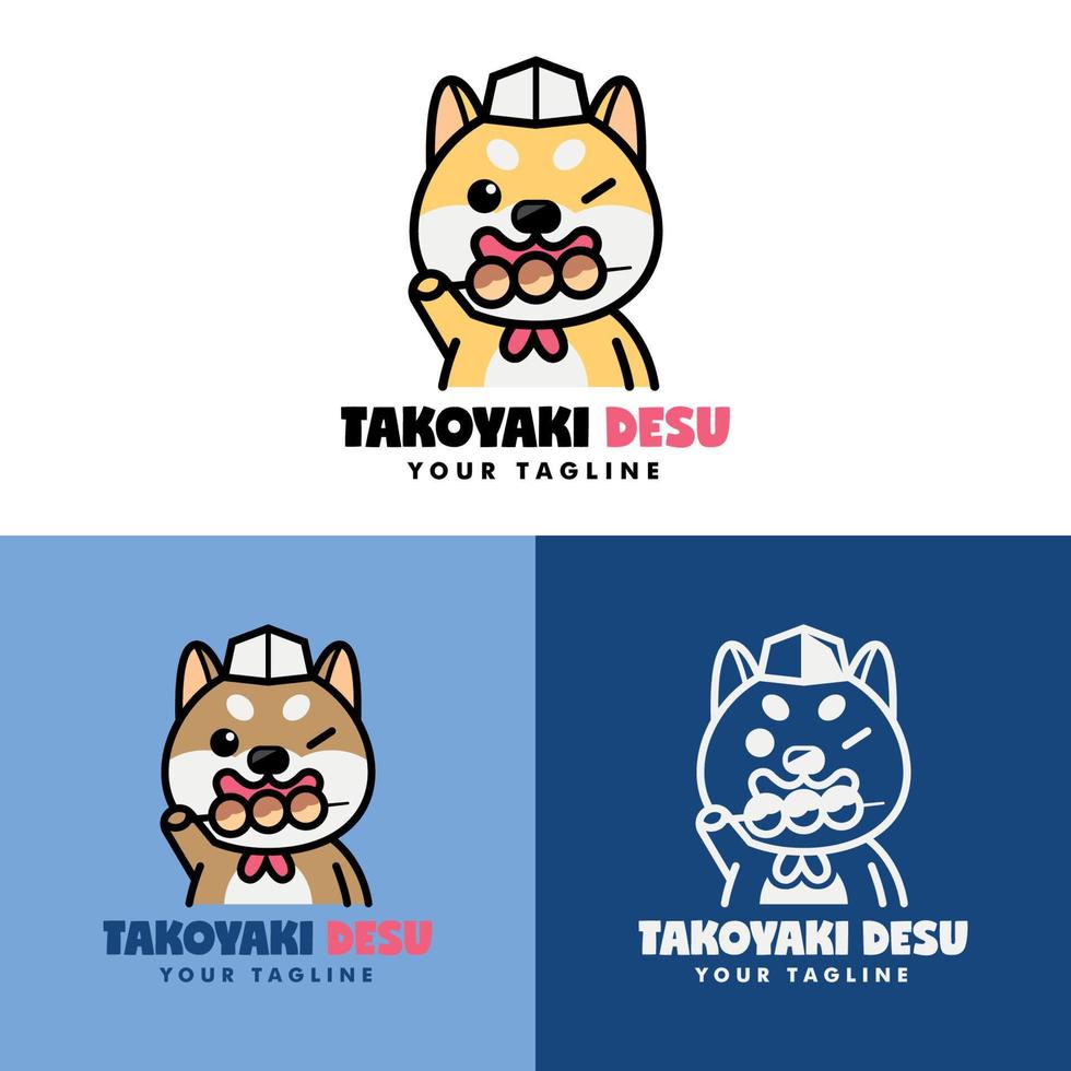 le chien shiba mange la collection de logos takoyaki vecteur