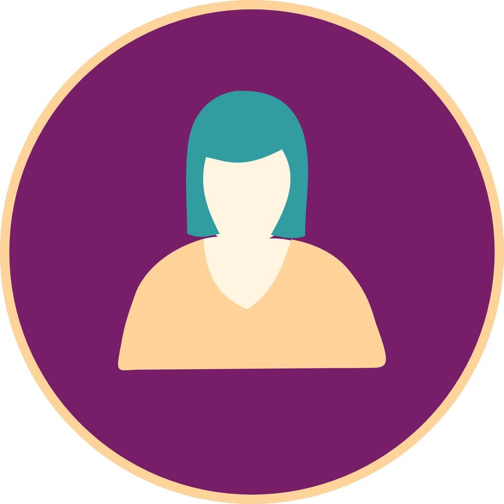 icône de femme, sur un fond violet circulaire. vecteur