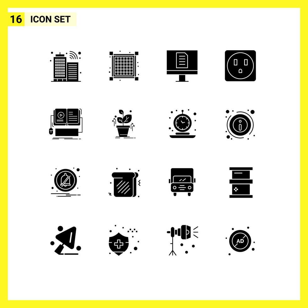 interface utilisateur pack de 16 glyphes solides de base d'éléments de conception vectoriels modifiables de bureau vidéo mobile ebook vecteur