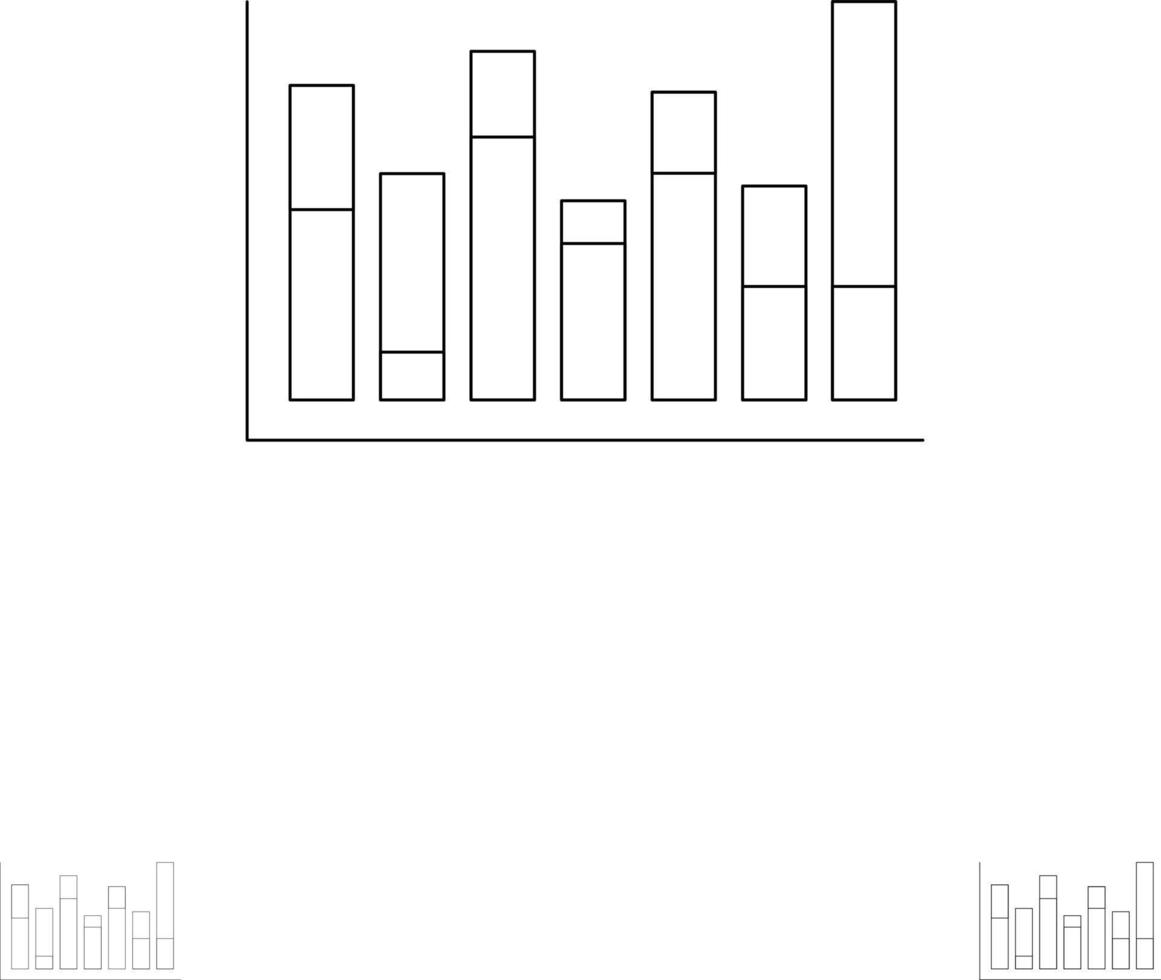 ligne graphique vers le haut vers le bas jeu d'icônes de ligne noire audacieuse et mince vecteur