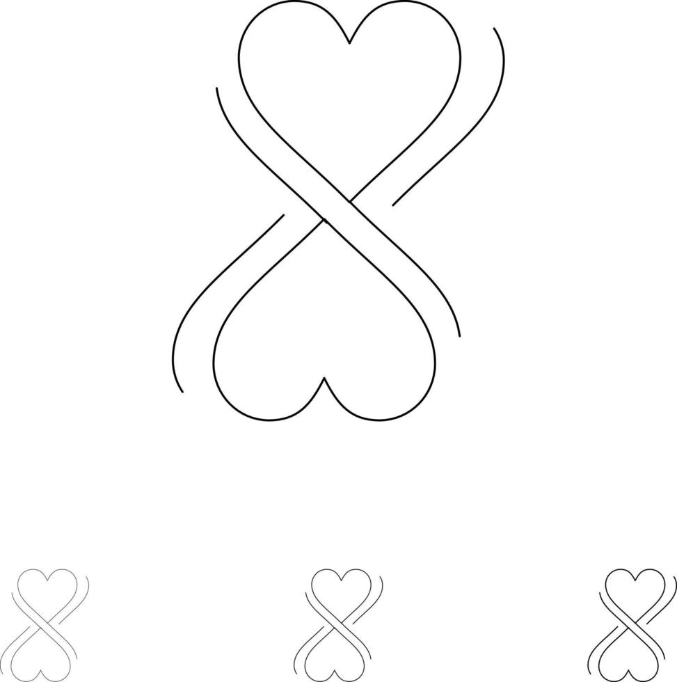 coeur huit typographie jeu d'icônes de ligne noire audacieuse et mince vecteur