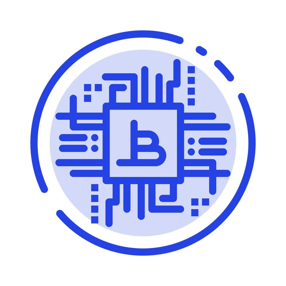 industrie de l'argent bitcoin ordinateur finance icône de ligne pointillée bleue vecteur